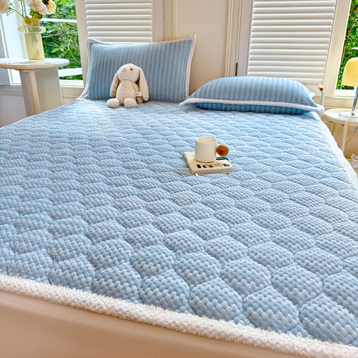 91家纺网 家纺一手货源 找家纺 正邦家纺 2025新款云豆绒加厚保暖夹棉软床垫上下铺床褥学生床护垫 婴儿蓝