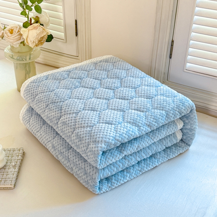 91家纺网 家纺一手货源 找家纺 正邦家纺 2025新款云豆绒加厚保暖夹棉软床垫上下铺床褥学生床护垫 婴儿蓝