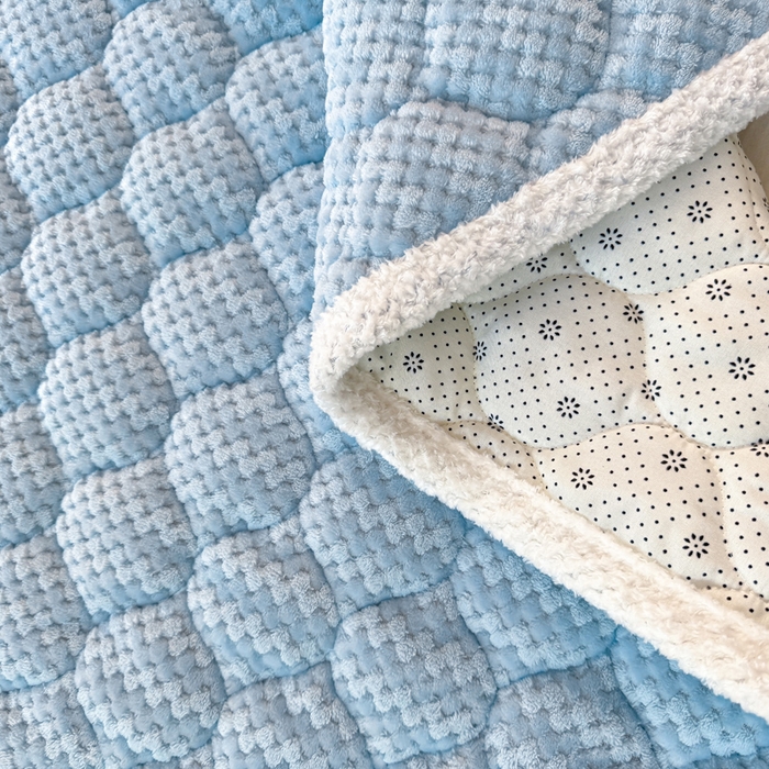 91家纺网 家纺一手货源 找家纺 正邦家纺 2025新款云豆绒加厚保暖夹棉软床垫上下铺床褥学生床护垫 婴儿蓝