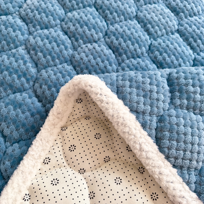 91家纺网 家纺一手货源 找家纺 正邦家纺 2025新款云豆绒加厚保暖夹棉软床垫上下铺床褥学生床护垫 秋波蓝