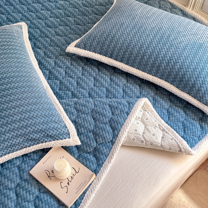 91家纺网 家纺一手货源 找家纺 正邦家纺 2025新款云豆绒加厚保暖夹棉软床垫上下铺床褥学生床护垫 秋波蓝