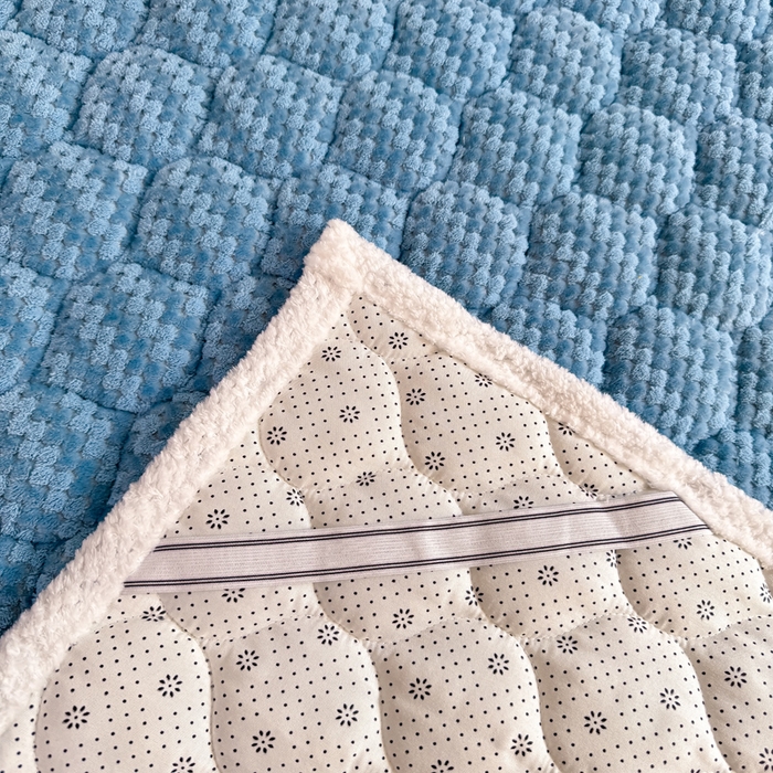 91家纺网 家纺一手货源 找家纺 正邦家纺 2025新款云豆绒加厚保暖夹棉软床垫上下铺床褥学生床护垫 秋波蓝