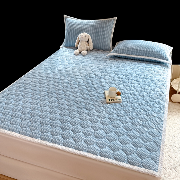 91家纺网 家纺一手货源 找家纺 正邦家纺 2025新款云豆绒加厚保暖夹棉软床垫上下铺床褥学生床护垫 婴儿蓝