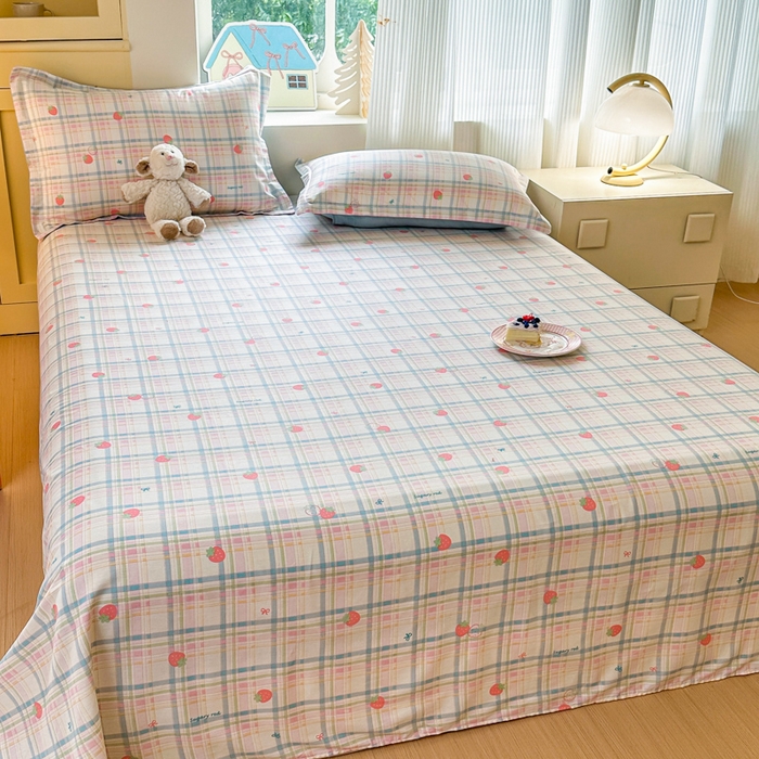 91家纺网 家纺一手货源 找家纺 帛织澜家纺 2025新款12868全棉喷气印花床单单件 草莓派-A版