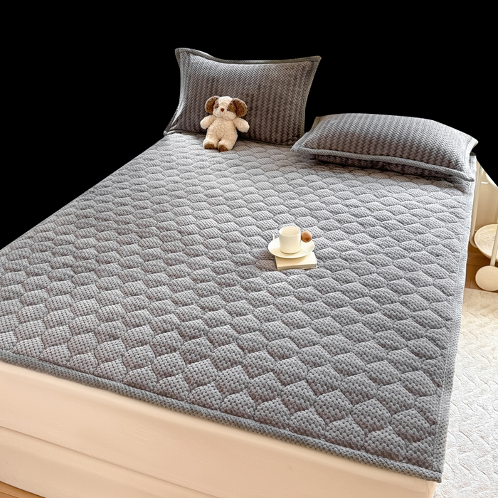 91家纺网 家纺一手货源 找家纺 正邦家纺 2025新款云豆绒加厚保暖夹棉软床垫上下铺床褥学生床护垫 银河灰