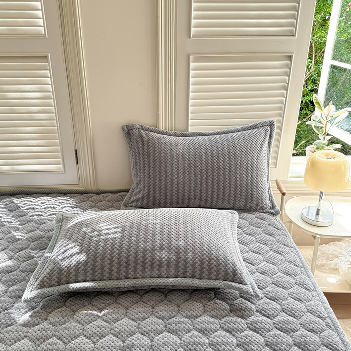 91家纺网 家纺一手货源 找家纺 正邦家纺 2025新款云豆绒加厚保暖夹棉软床垫上下铺床褥学生床护垫 银河灰