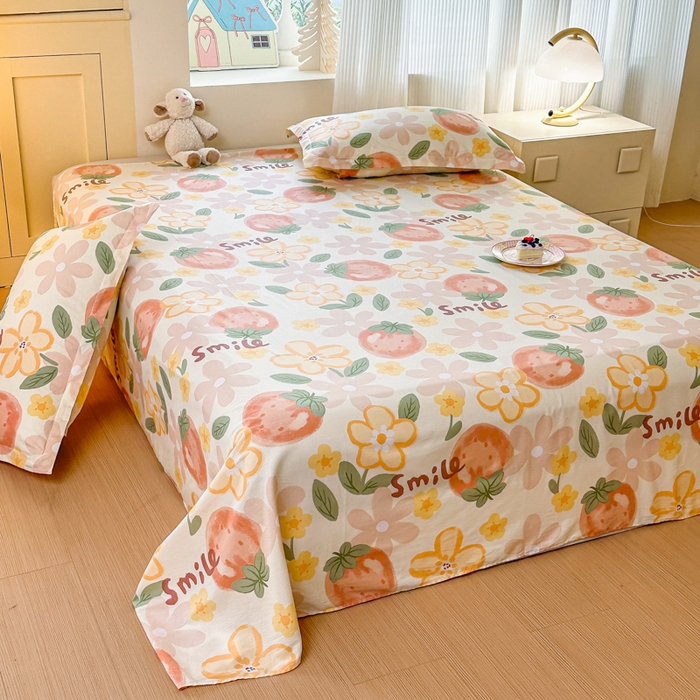 91家纺网 家纺一手货源 找家纺 帛织澜家纺 2025新款12868全棉喷气印花床单单件 草莓物语-A版