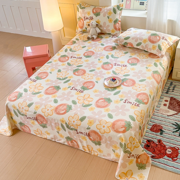 91家纺网 家纺一手货源 找家纺 帛织澜家纺 2025新款12868全棉喷气印花床单单件 草莓物语-A版