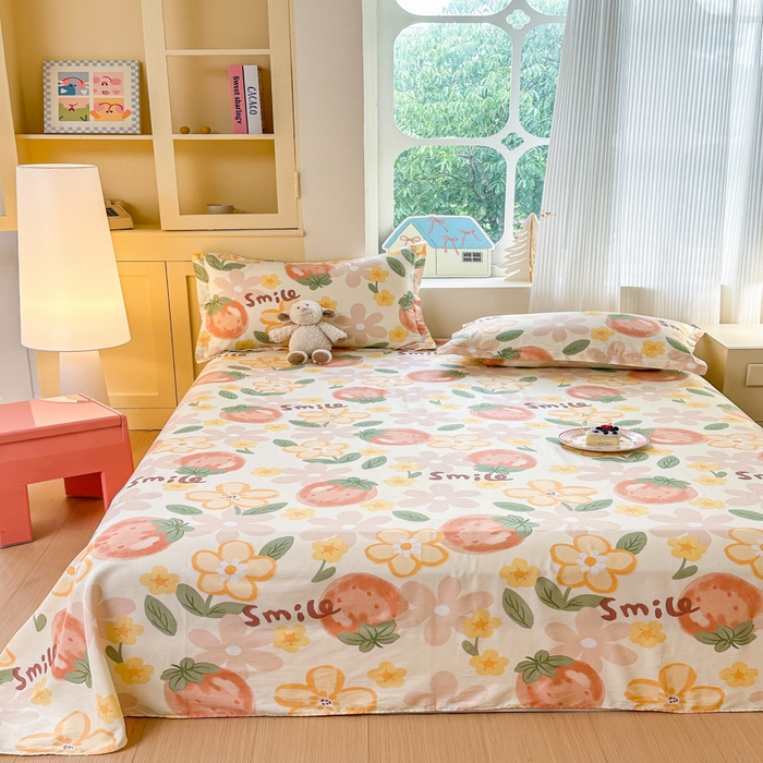 91家纺网 家纺一手货源 找家纺 帛织澜家纺 2025新款12868全棉喷气印花床单单件 草莓物语-A版