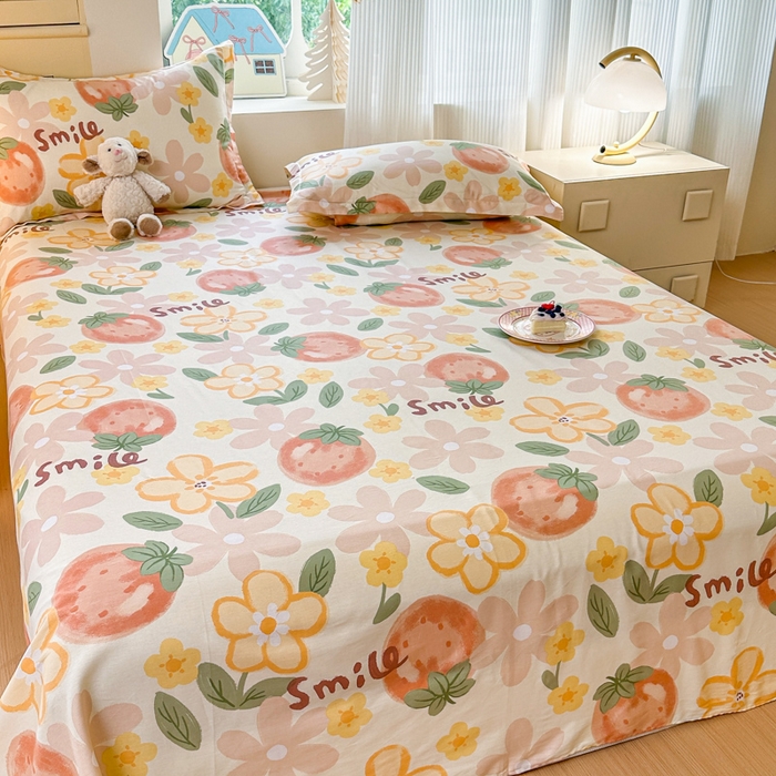 91家纺网 家纺一手货源 找家纺 帛织澜家纺 2025新款12868全棉喷气印花床单单件 草莓物语-A版