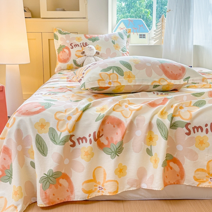 91家纺网 家纺一手货源 找家纺 帛织澜家纺 2025新款12868全棉喷气印花床单单件 草莓物语-A版