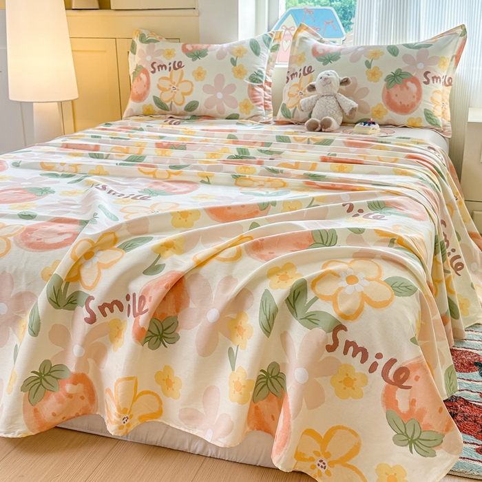 91家纺网 家纺一手货源 找家纺 帛织澜家纺 2025新款12868全棉喷气印花床单单件 草莓物语-A版