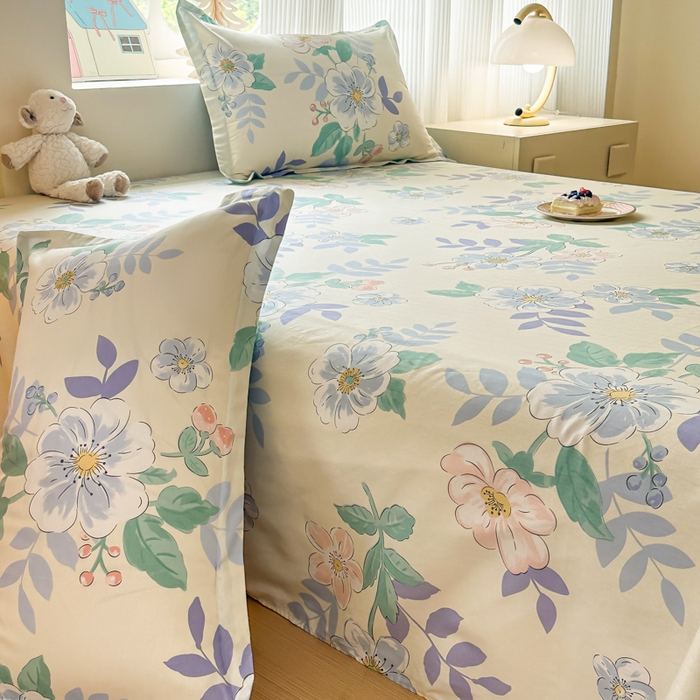 91家纺网 家纺一手货源 找家纺 帛织澜家纺 2025新款12868全棉喷气印花床单单件 花漾星辰-A版