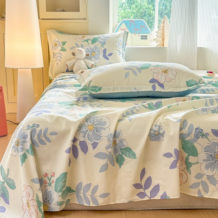 91家纺网 家纺一手货源 找家纺 帛织澜家纺 2025新款12868全棉喷气印花床单单件 花漾星辰-A版