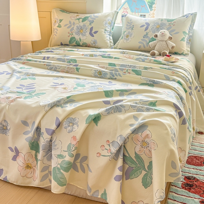 91家纺网 家纺一手货源 找家纺 帛织澜家纺 2025新款12868全棉喷气印花床单单件 花漾星辰-A版