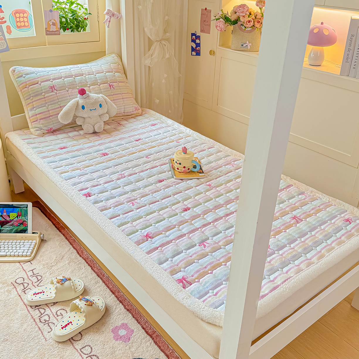 91家纺网 家纺一手货源 找家纺 眠势力 2025新款牛奶绒学生床垫加绒牛奶绒床褥子秋冬保暖珊瑚绒夹棉上下铺床护垫 彩虹旋律-牛奶绒床垫