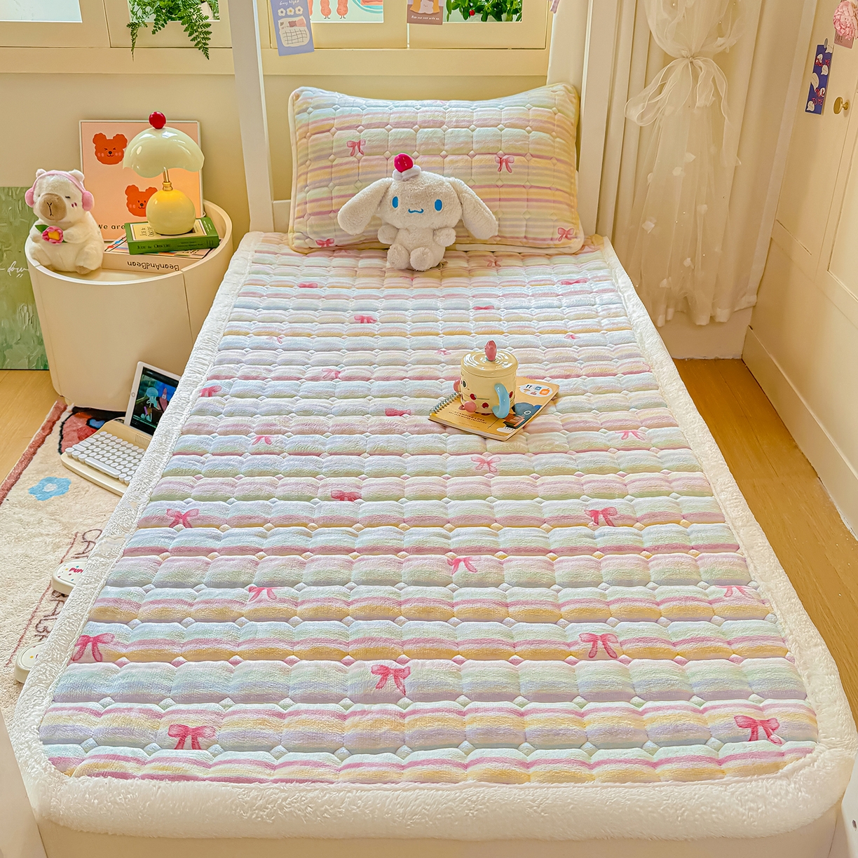 91家纺网 家纺一手货源 找家纺 眠势力 2025新款牛奶绒学生床垫加绒牛奶绒床褥子秋冬保暖珊瑚绒夹棉上下铺床护垫 彩虹旋律-牛奶绒床垫