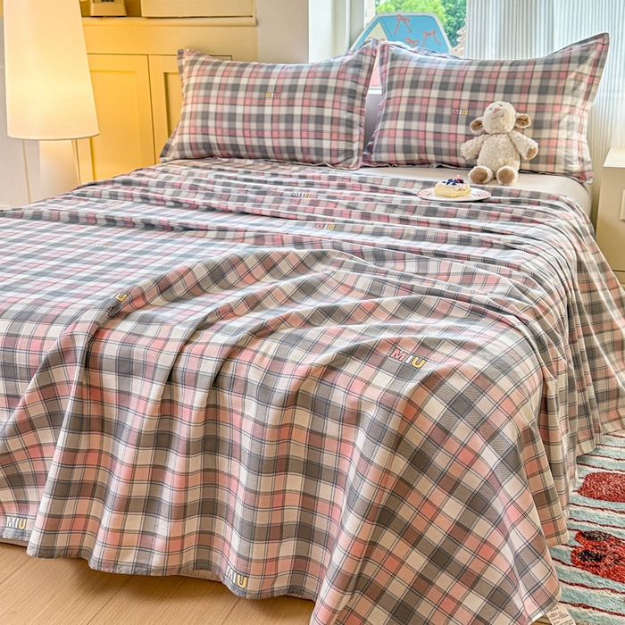 91家纺网 家纺一手货源 找家纺 帛织澜家纺 2025新款12868全棉喷气印花床单单件 木几小格-A版