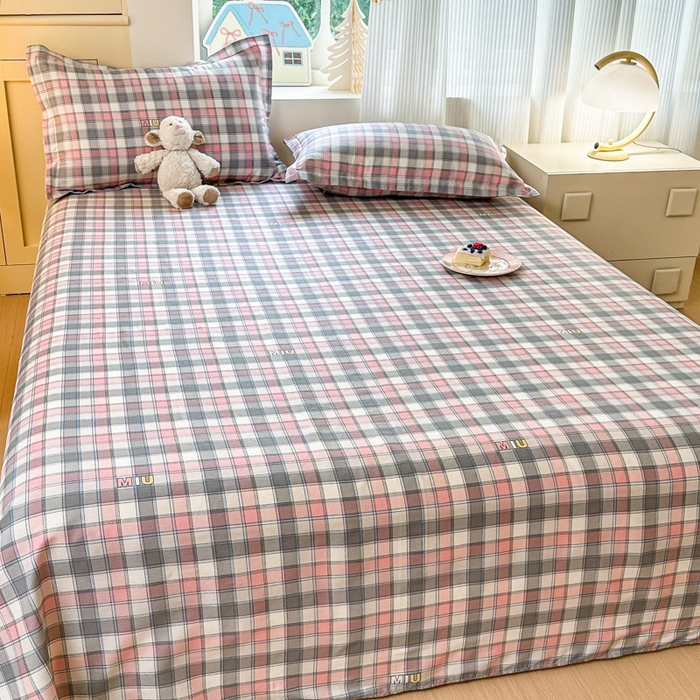 91家纺网 家纺一手货源 找家纺 帛织澜家纺 2025新款12868全棉喷气印花床单单件 木几小格-A版