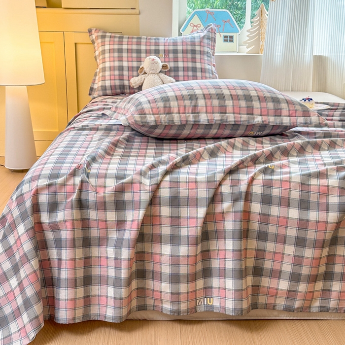 91家纺网 家纺一手货源 找家纺 帛织澜家纺 2025新款12868全棉喷气印花床单单件 木几小格-A版