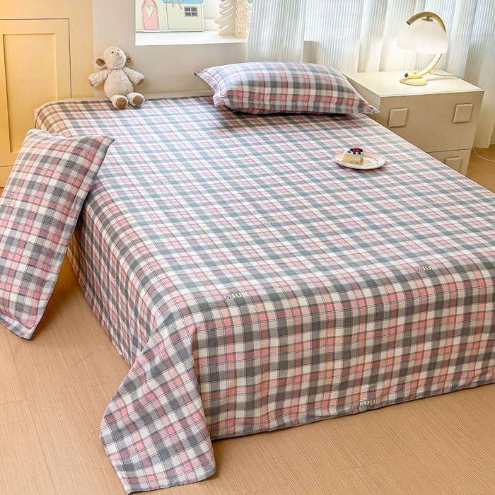 91家纺网 家纺一手货源 找家纺 帛织澜家纺 2025新款12868全棉喷气印花床单单件 木几小格-A版