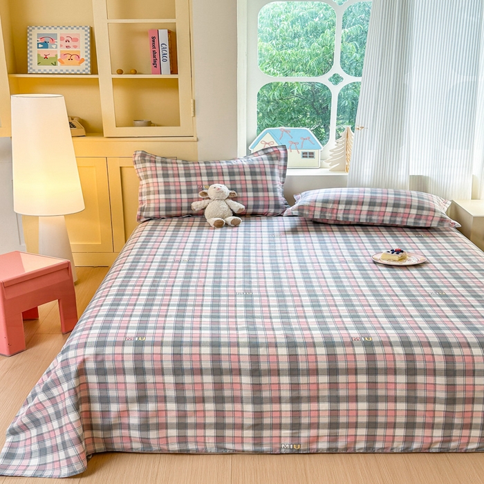 91家纺网 家纺一手货源 找家纺 帛织澜家纺 2025新款12868全棉喷气印花床单单件 木几小格-A版