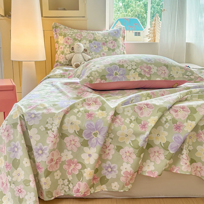 91家纺网 家纺一手货源 找家纺 帛织澜家纺 2025新款12868全棉喷气印花床单单件 七色花海-A版