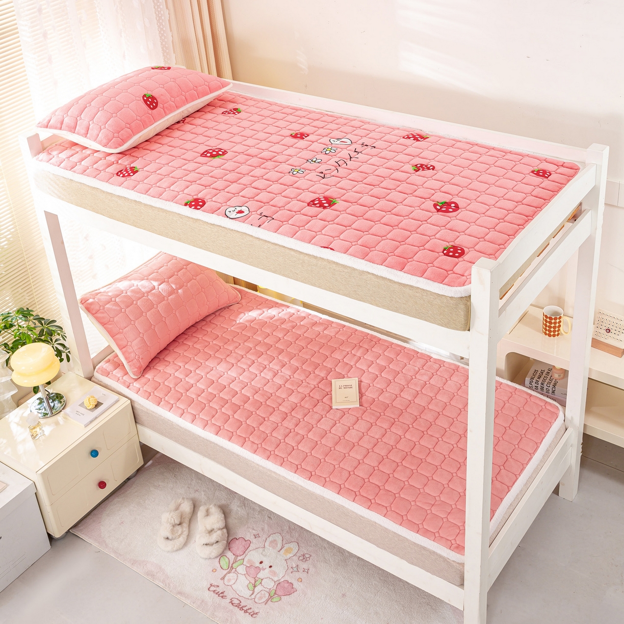 91家纺网 家纺一手货源 找家纺 眠势力 2025新款牛奶绒学生床垫加绒牛奶绒床褥子秋冬保暖珊瑚绒夹棉上下铺床护垫 粉玉-牛奶绒床垫