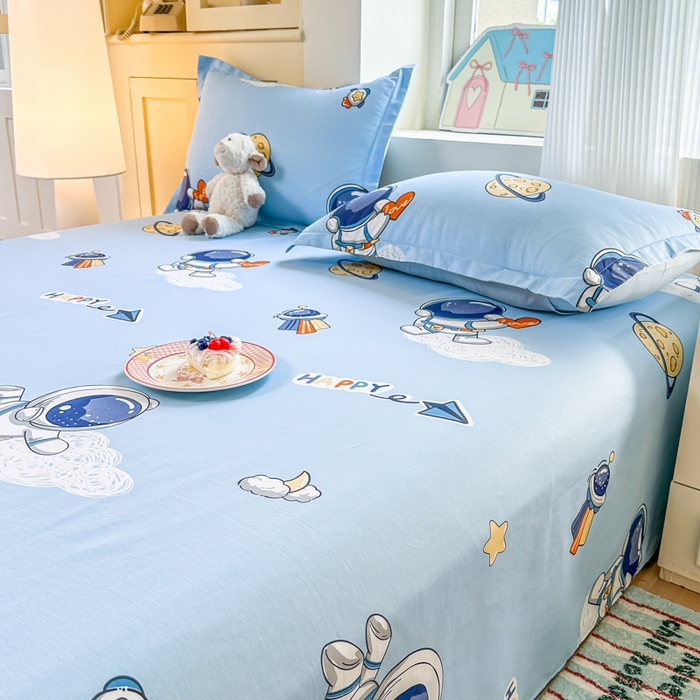 91家纺网 家纺一手货源 找家纺 帛织澜家纺 2025新款12868全棉喷气印花床单单件 太空奇遇-A版