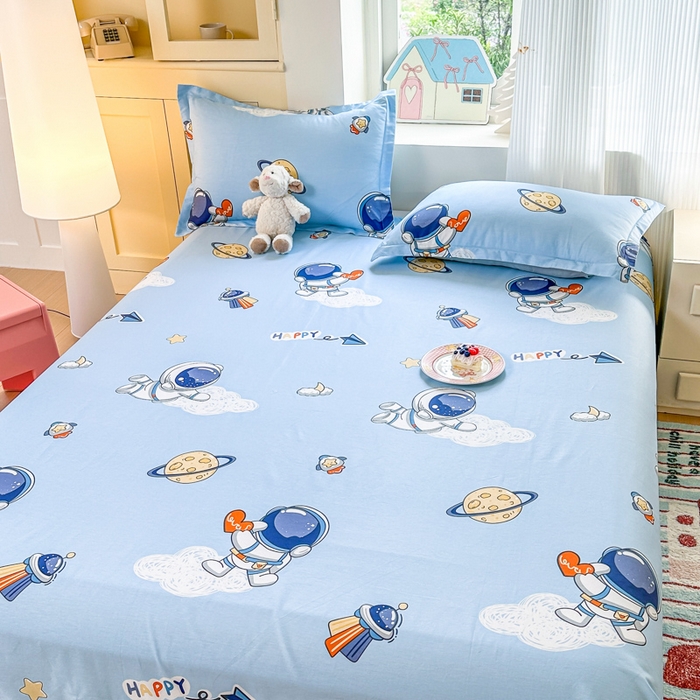 91家纺网 家纺一手货源 找家纺 帛织澜家纺 2025新款12868全棉喷气印花床单单件 太空奇遇-A版