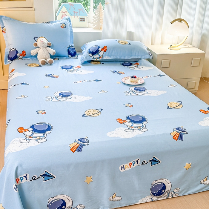 91家纺网 家纺一手货源 找家纺 帛织澜家纺 2025新款12868全棉喷气印花床单单件 太空奇遇-A版