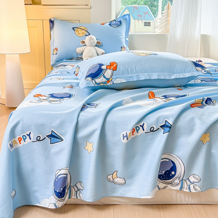 91家纺网 家纺一手货源 找家纺 帛织澜家纺 2025新款12868全棉喷气印花床单单件 太空奇遇-A版