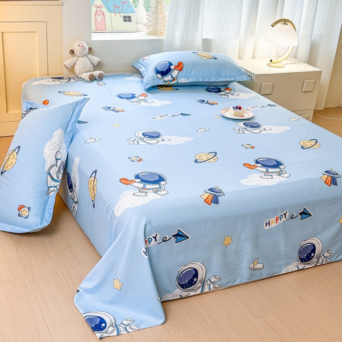 91家纺网 家纺一手货源 找家纺 帛织澜家纺 2025新款12868全棉喷气印花床单单件 太空奇遇-A版