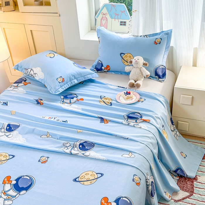 91家纺网 家纺一手货源 找家纺 帛织澜家纺 2025新款12868全棉喷气印花床单单件 太空奇遇-A版