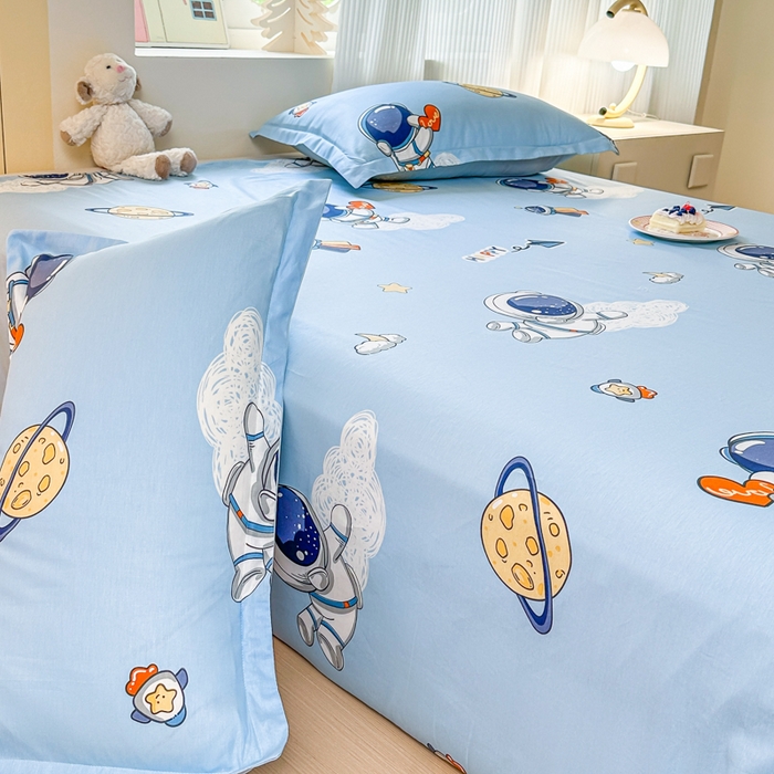 91家纺网 家纺一手货源 找家纺 帛织澜家纺 2025新款12868全棉喷气印花床单单件 太空奇遇-A版