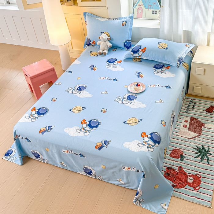 91家纺网 家纺一手货源 找家纺 帛织澜家纺 2025新款12868全棉喷气印花床单单件 太空奇遇-A版