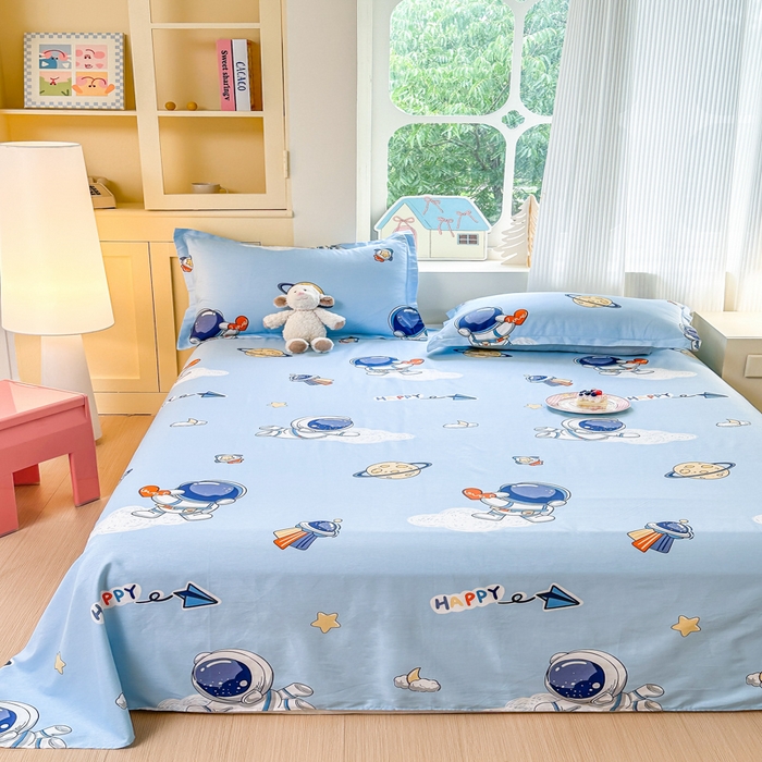 91家纺网 家纺一手货源 找家纺 帛织澜家纺 2025新款12868全棉喷气印花床单单件 太空奇遇-A版