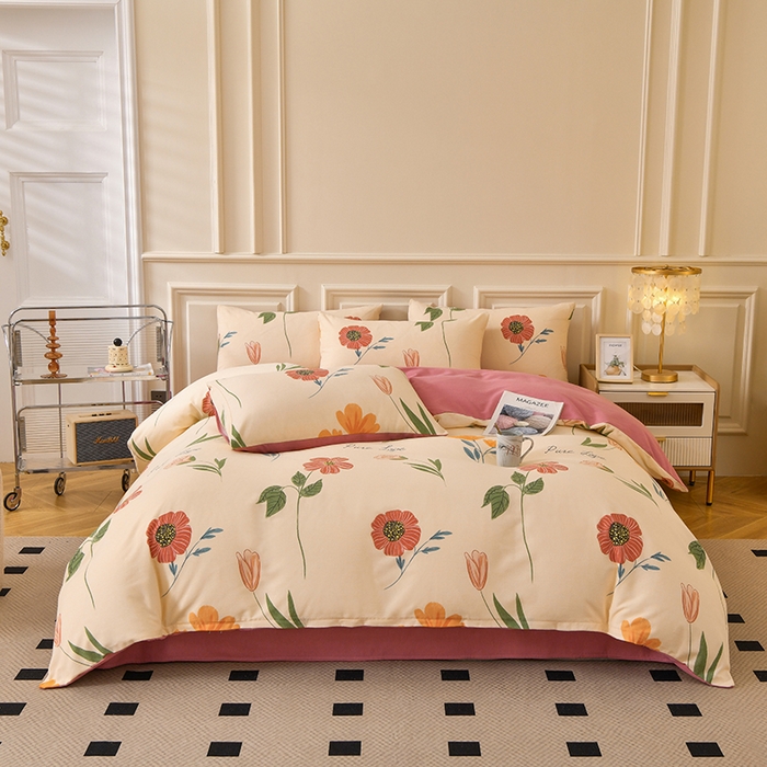 91家纺网 家纺一手货源 找家纺 宇彬家纺 2025直播热新款秋冬全棉四件套精梳生态原棉印花加厚磨毛轻奢铂金床单床笠款三四件套 花栖寻梦（米）