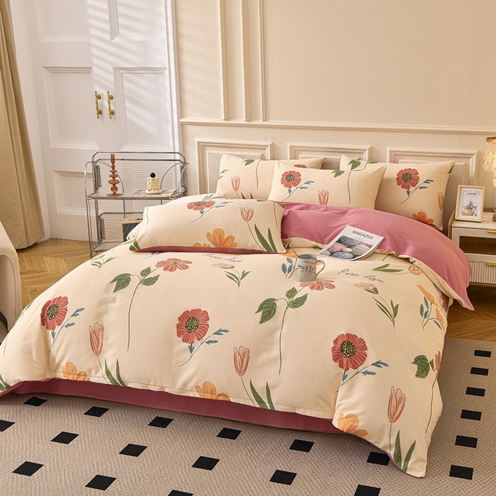 91家纺网 家纺一手货源 找家纺 宇彬家纺 2025直播热新款秋冬全棉四件套精梳生态原棉印花加厚磨毛轻奢铂金床单床笠款三四件套 花栖寻梦（米）