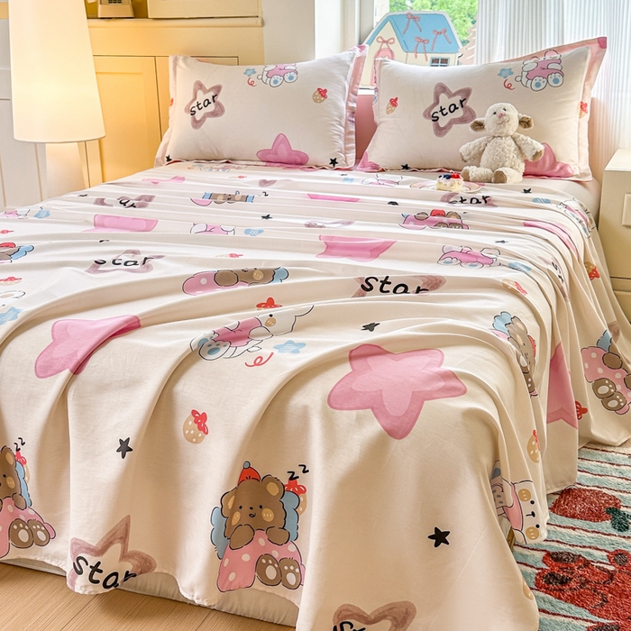 91家纺网 家纺一手货源 找家纺 帛织澜家纺 2025新款12868全棉喷气印花床单单件 星星兔-A版