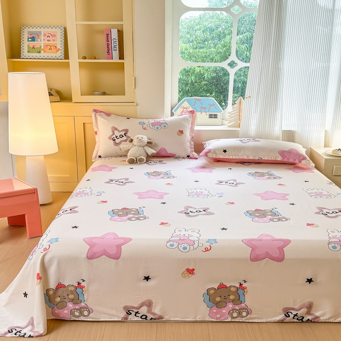 91家纺网 家纺一手货源 找家纺 帛织澜家纺 2025新款12868全棉喷气印花床单单件 星星兔-A版