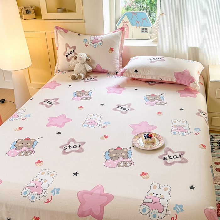 91家纺网 家纺一手货源 找家纺 帛织澜家纺 2025新款12868全棉喷气印花床单单件 星星兔-A版