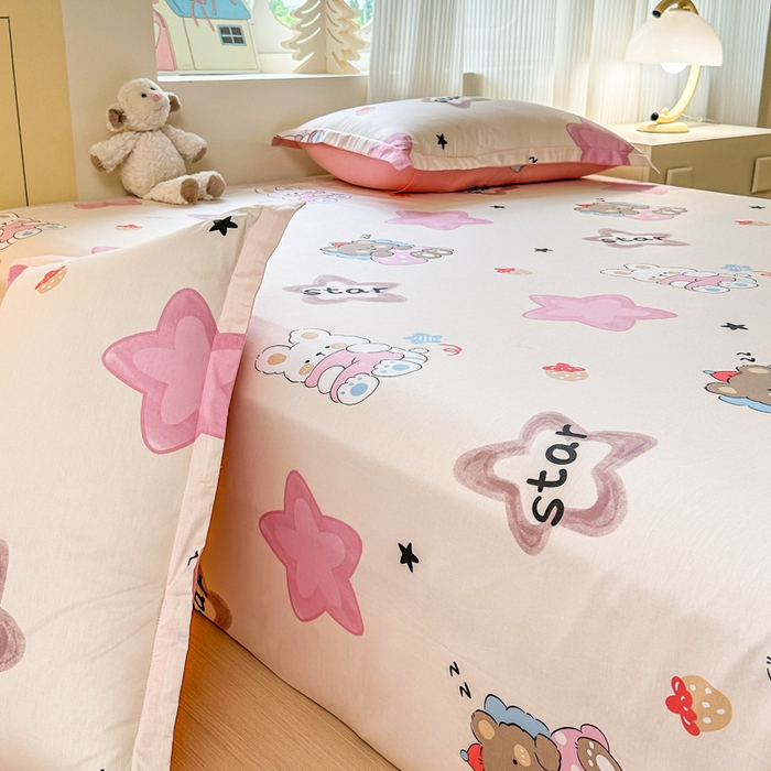 91家纺网 家纺一手货源 找家纺 帛织澜家纺 2025新款12868全棉喷气印花床单单件 星星兔-A版