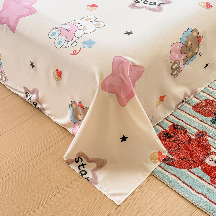 91家纺网 家纺一手货源 找家纺 帛织澜家纺 2025新款12868全棉喷气印花床单单件 星星兔-A版