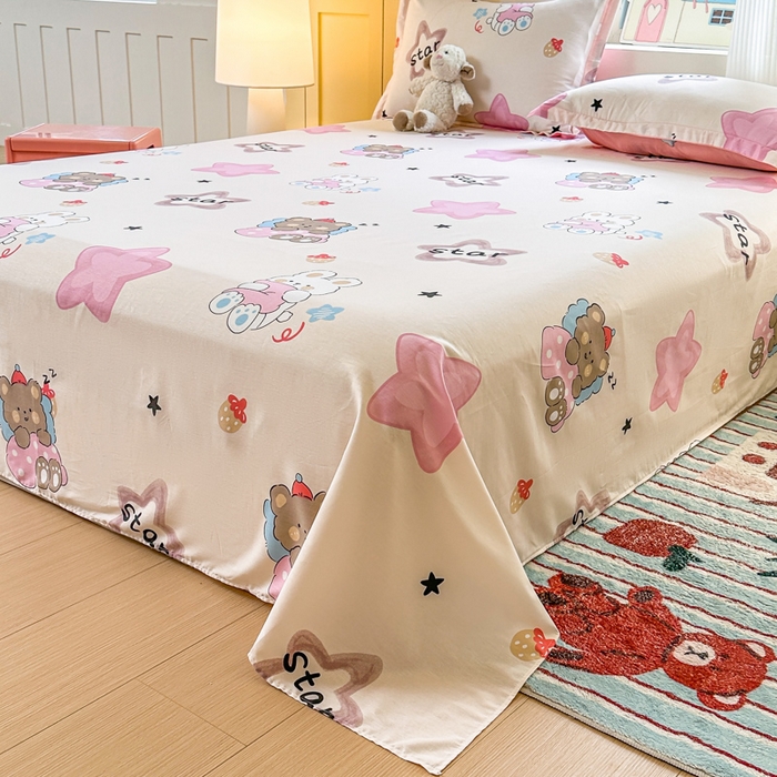 91家纺网 家纺一手货源 找家纺 帛织澜家纺 2025新款12868全棉喷气印花床单单件 星星兔-A版