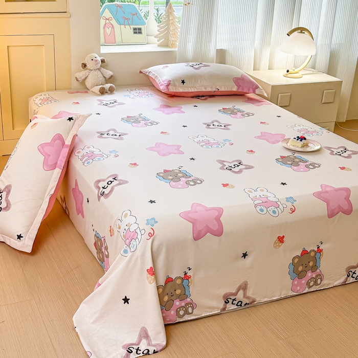 91家纺网 家纺一手货源 找家纺 帛织澜家纺 2025新款12868全棉喷气印花床单单件 星星兔-A版