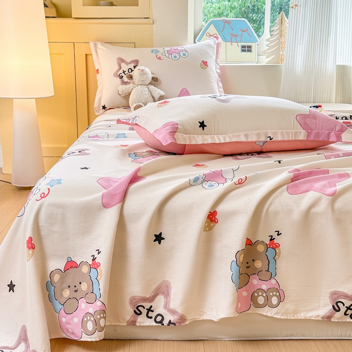 91家纺网 家纺一手货源 找家纺 帛织澜家纺 2025新款12868全棉喷气印花床单单件 星星兔-A版