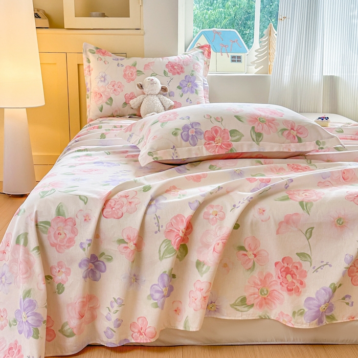 91家纺网 家纺一手货源 找家纺 帛织澜家纺 2025新款12868全棉喷气印花床单单件 遇妍-A版