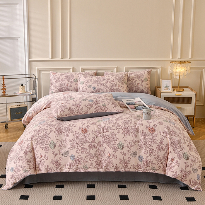 91家纺网 家纺一手货源 找家纺 宇彬家纺 2025直播热新款秋冬全棉四件套精梳生态原棉印花加厚磨毛轻奢铂金床单床笠款三四件套 加州风情（棕）