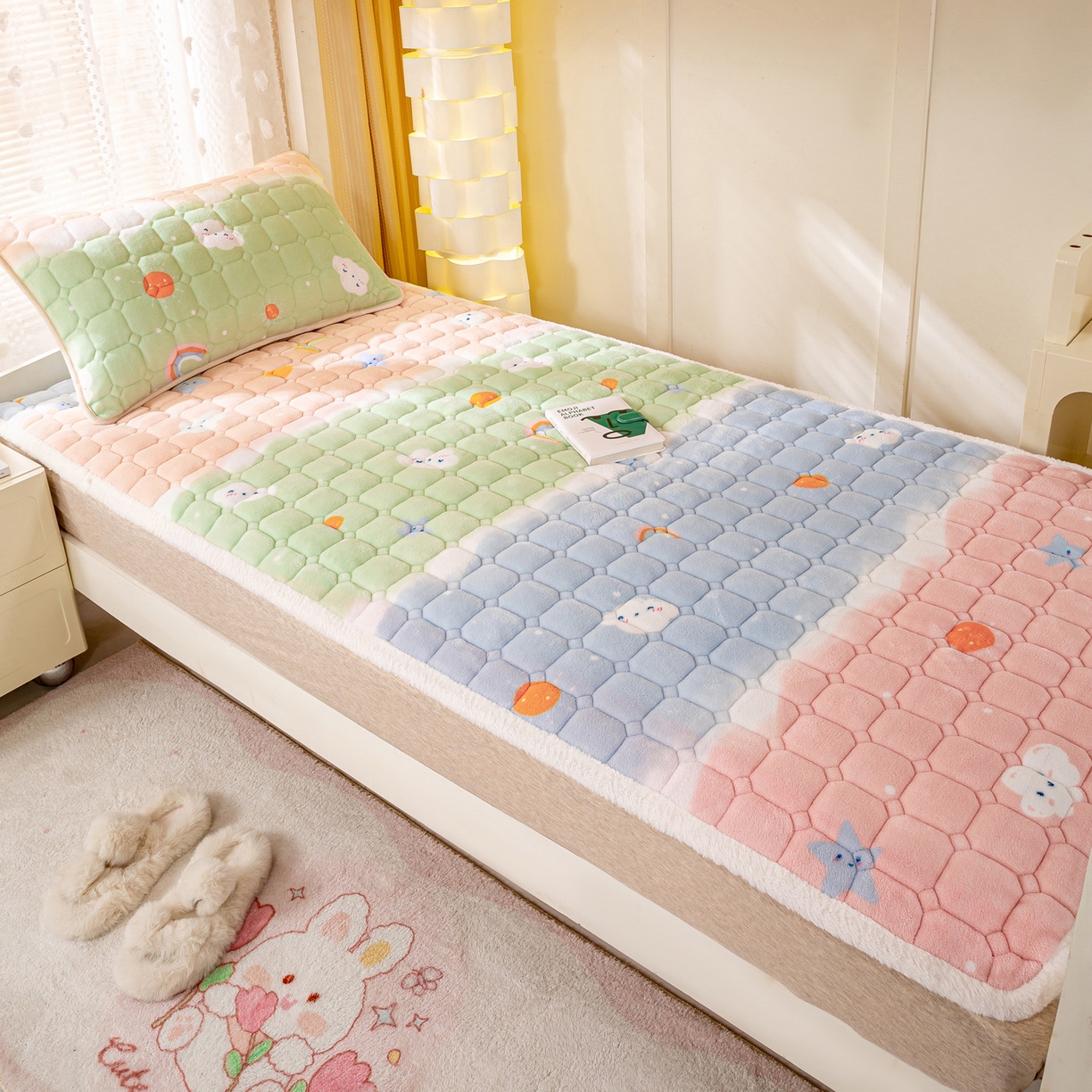 91家纺网 家纺一手货源 找家纺 眠势力 2025新款牛奶绒学生床垫加绒牛奶绒床褥子秋冬保暖珊瑚绒夹棉上下铺床护垫 晴天-牛奶绒床垫